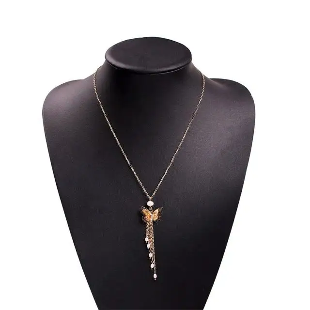 Xiacaier Бабочка ожерелье s& Подвески для женщин ювелирные изделия золотого цвета Имитация жемчужное длинное ожерелье вечерние Bijoux Colar - Окраска металла: necklace