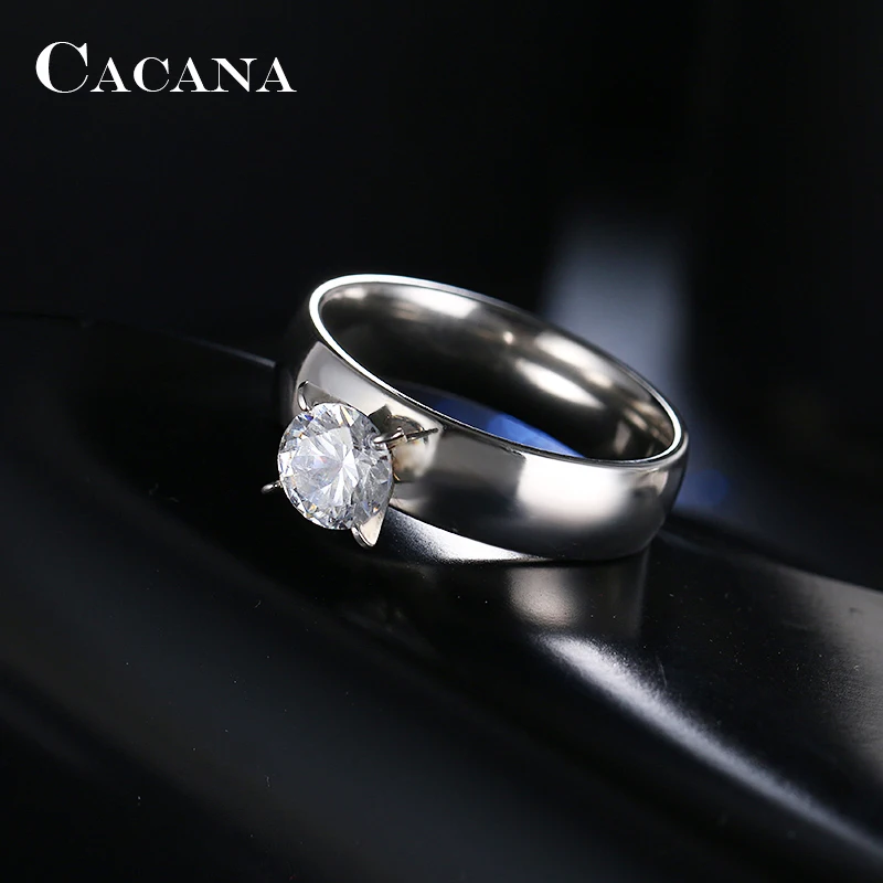 CACANA Stainless Steel Rings For Women With Shining CZ Smooth Personalized Fashion Jewelry Wholesale NO.R11