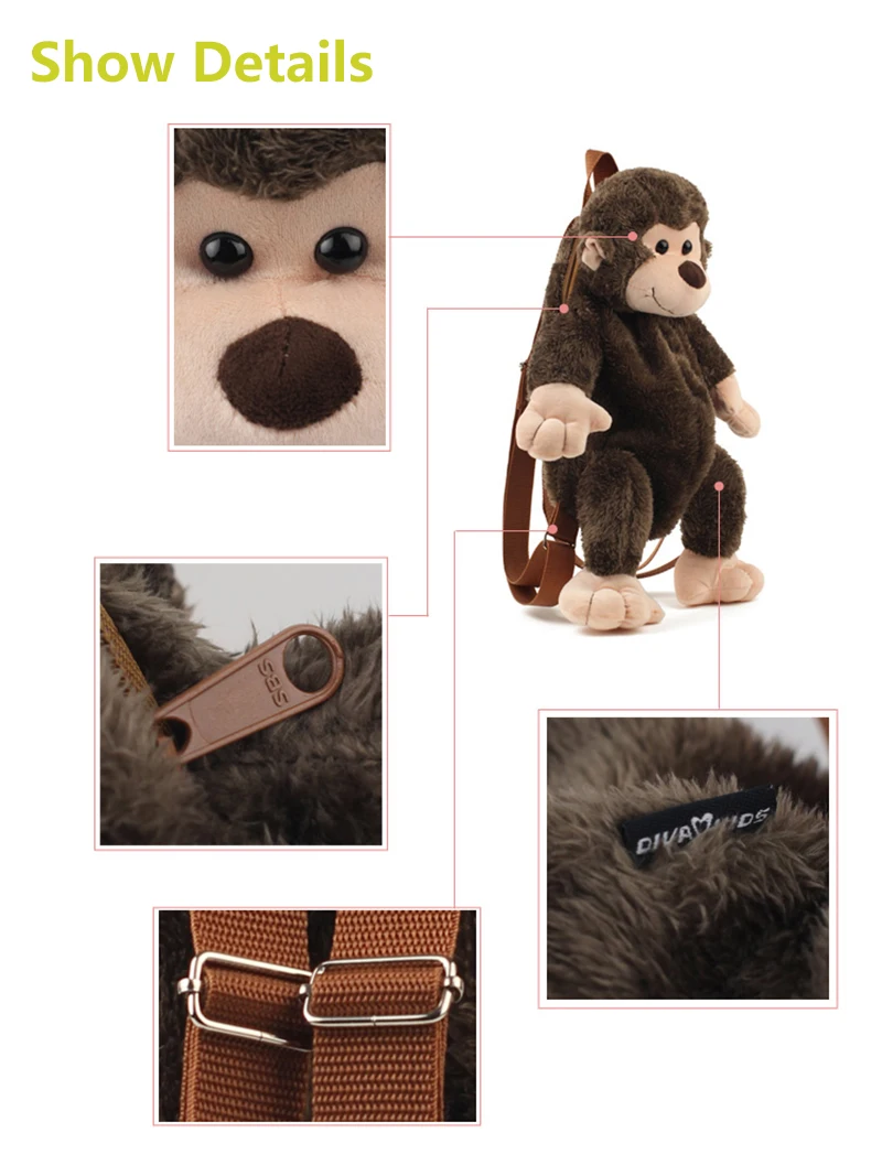 DDWE 38 см, детские плюшевые рюкзаки с милой обезьянкой и животными, Мультяшные школьные рюкзаки для девочек, детские игрушки для детского сада, подарок для малышей