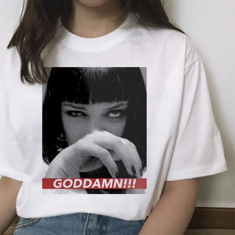 Pulp fiction ulzzang Миа футболка женская с принтом гранж femme harajuku забавная кавайная одежда с коротким рукавом Футболка уличная одежда