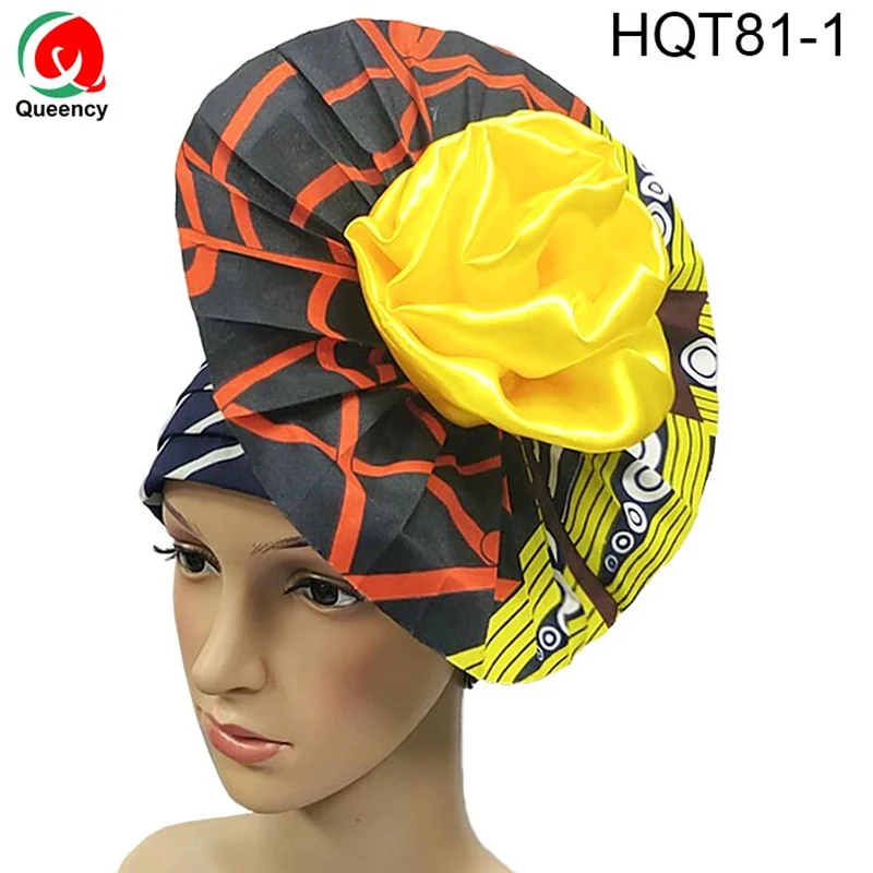 

HQT81 DHL shipping-Queency 2019 New fashional African Elegant Auto Gele Headtie Satin with Ankara made for Party and wedding