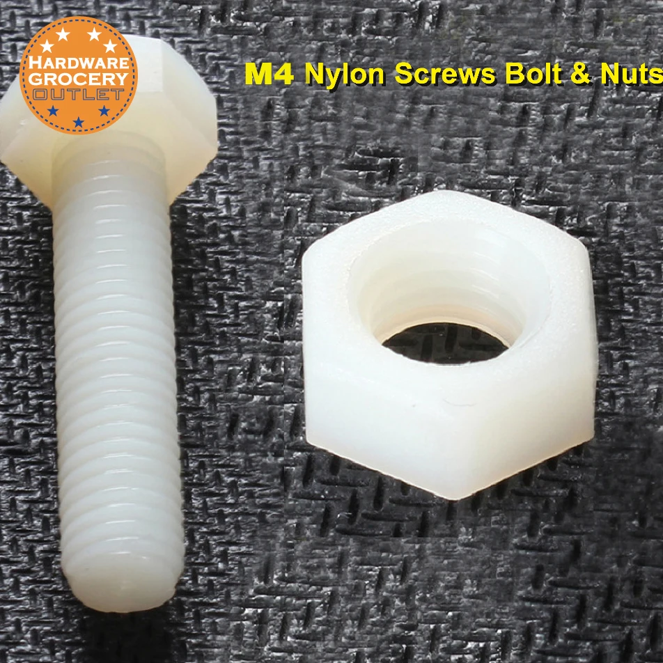 

M4 White Series Nylon screws Hex bolts plastic hexagonal screws Metric & Nuts Set Kit 20pcs 6-30mm