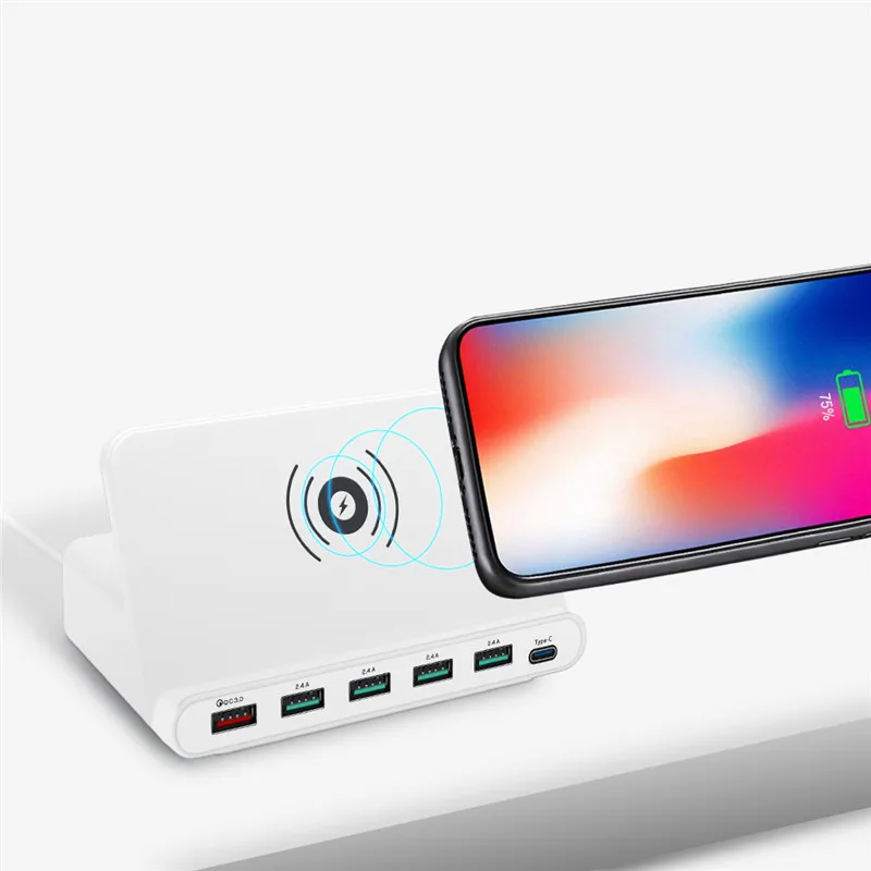 USLION 60 Вт Qi Беспроводное зарядное устройство для Iphone X XS MAX Мульти USB Cargador Movil Quick Charge 3,0 быстрое зарядное устройство для samsung S10 S9 S8