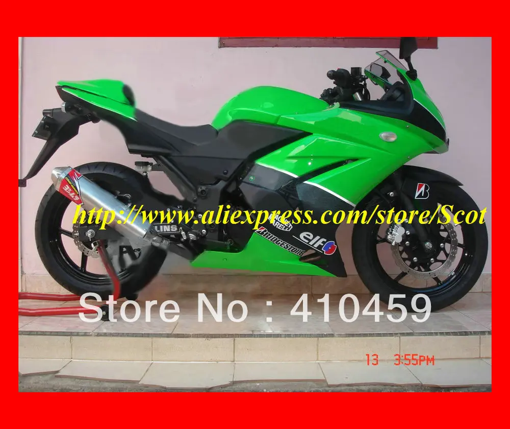 Мотоциклетный вставной обтекатель комплект для KAWASAKI Ninja ZX250R 08 09 10 11 12 ZX 250R EX250 2008 2010 2012 зелено-черные обтекатели комплект HJ12