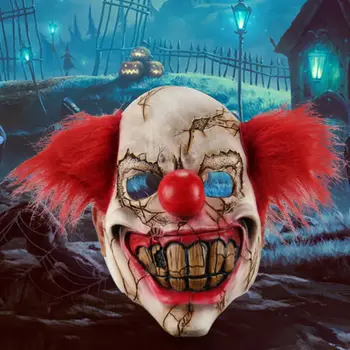 

Full Face Masks Deluxe Scary Clown Mask Adult Men Women Latex with Red Hair Halloween Evil Killer