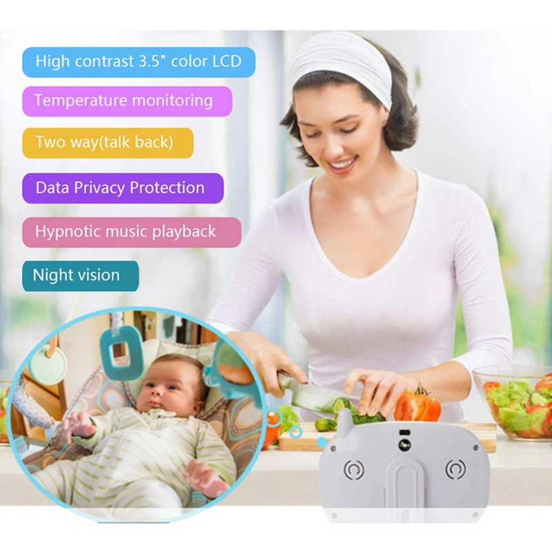 Video Baby Monitor Surveillance Security Camera Babys 2.4G Wireless With 3.5 Inches LCD 2 Way Audio Talk Night Vision