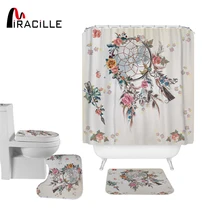 Miracille Dream Catcher Modern Shower Curtain Polyester Waterproof Flowers Bath Curtains Non Slip Mats Toilet Lid Cover Sets Miracille Dream Catcher Modern Shower Curtain Polyester Waterproof Flowers Bath Curtains Non Slip Mats Toilet Lid Cover Sets