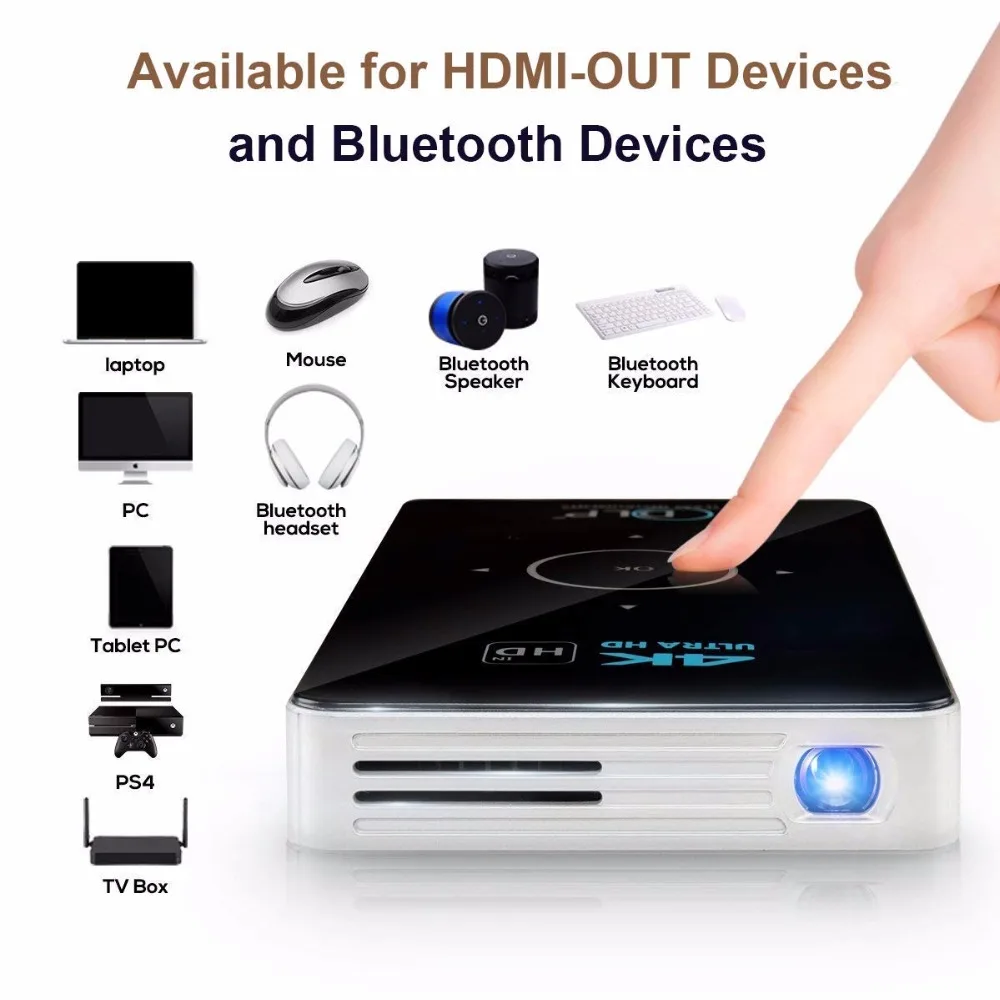 OTHA Home Theater Mini Beamer Projector Android 6.0 Video Projector RAM 2GB DLP Cell Phone Projector Supports 4K Portable Projec OTHA Home Theater Mini Beamer Projector Android 6.0 Video Projector RAM 2GB DLP Cell Phone Projector Supports 4K Portable Projec