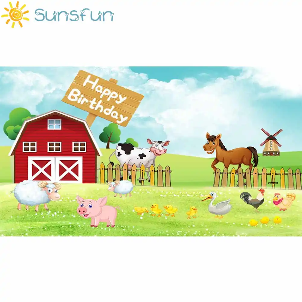 Sunsfun Farm Theme Photography Backdrop Red Barn Animals Barnyard