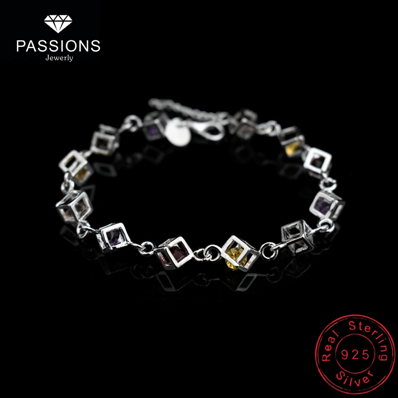 

New Fashion 925 Sterling Silver Square Pendant Bracelets Cubic Zirconia Square Hand Chain Wholesale Women Jewelry Bracelet Gift