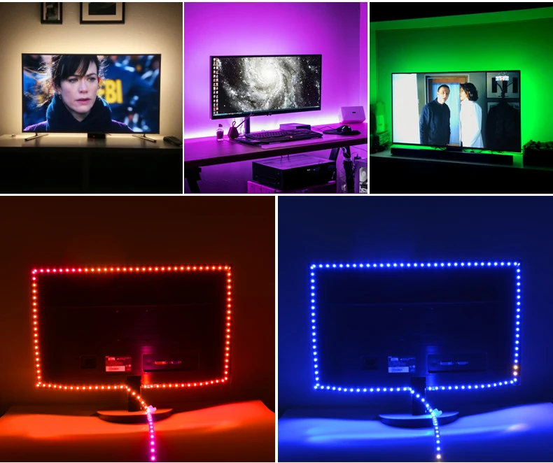 DC 5 В RGB Светодиодная лента светильник DIY Ambi светильник HD tv подсветка гибкая 1 м 2 м 3 м USB порт кабель Светодиодная лента Tira компьютерный Смещенный светильник s