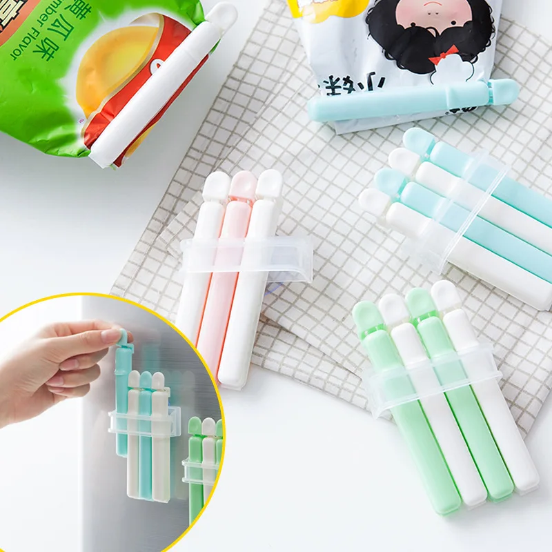 

4pcs Food sealing clip fresh sealing clip plastic food preservation clip small sealing bag clip kitchen snack sealer