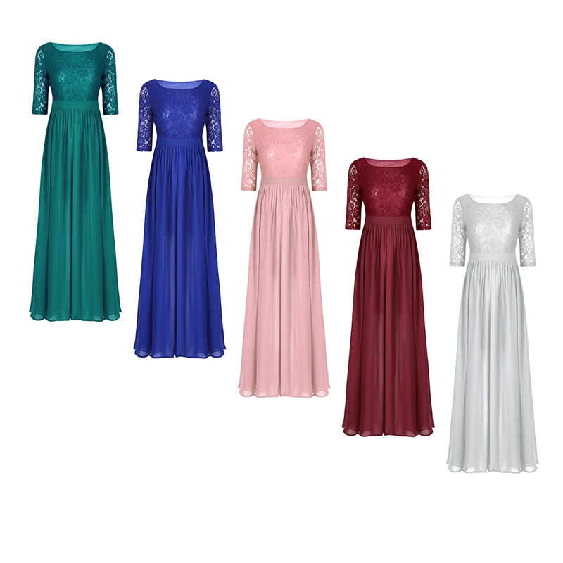 Женское кружевное шифоновое платье с коротким рукавом и вышивкой спереди, vestido de festa, Летнее Длинное Платье Макси, вечерние платья на выпускной