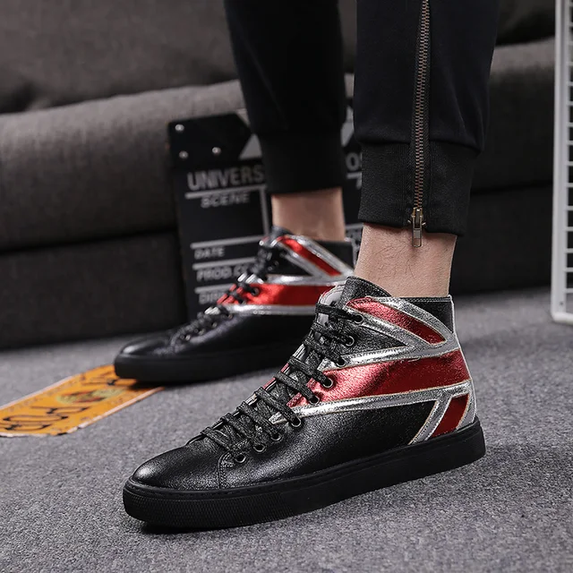 new 2018 men high tops flat casual shoes breathable flag print guys