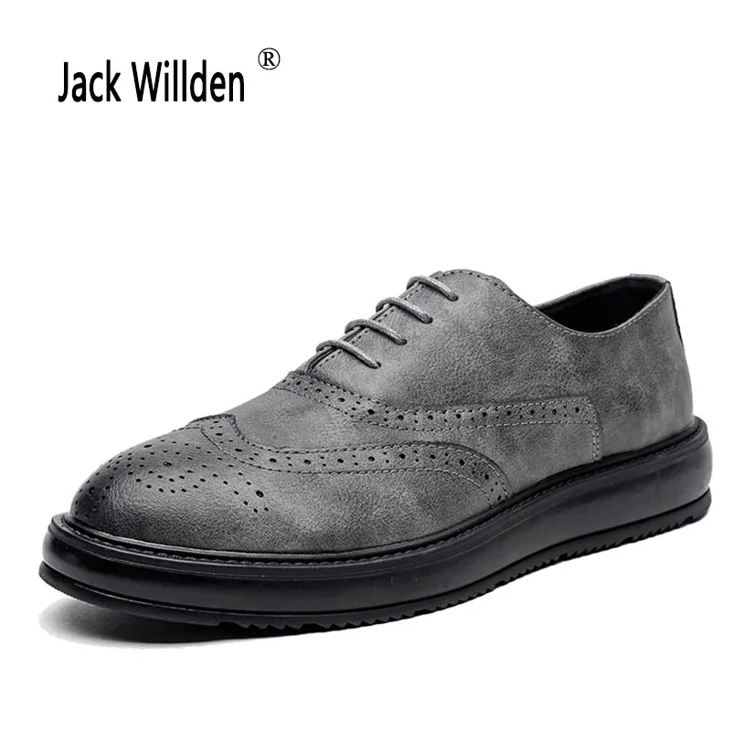 

Jack Willden Men's Business Dress Suit Leather Shoes Men Brand Bullock Brown Black Lace Up Wedding Shoes