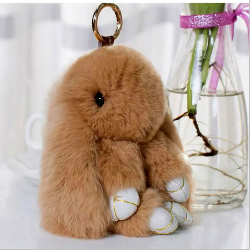 Magic World Real Rabbit Fur Bunny Keychain Key Chain Trinket Women Toy