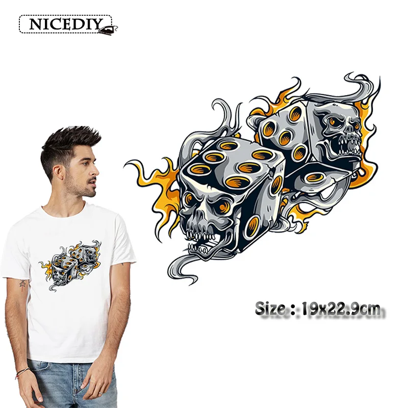 Nicediy Devil Skull Dice Patches Iron-on Transfers On Clothing Stickers Printed Heat For Clothes Thermal DIY | Дом и сад