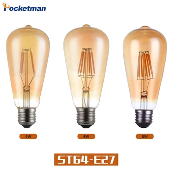 

Retro lamp st64 vintage edison bulb e27 incandescent 85-265V holiday lights 4w 6w 8w filament lamp lampada for home decoration
