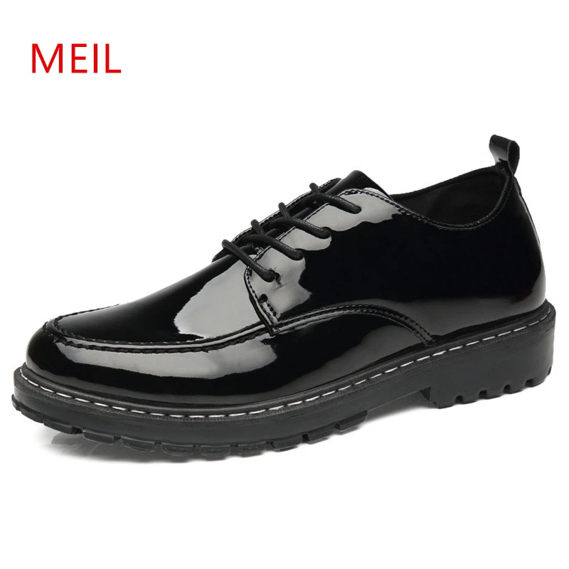 

Casual Leather Shoes Men Thick Sole Black Bright Patent Leather Oxford Shoes New Male British Style Business Formal Dress Shoes