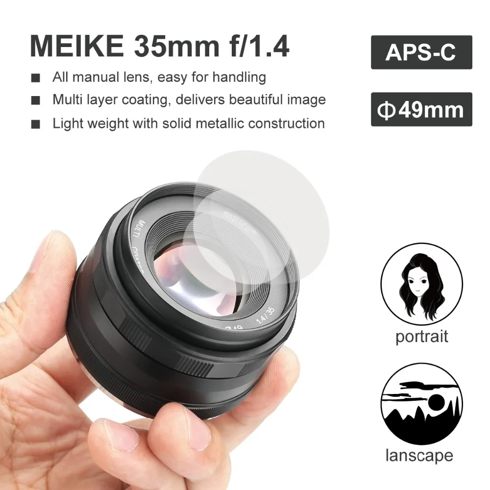 Meike 35 мм f1.4 объектив с широкой диафрагмой и ручной фокусировкой APS-C для цифровой камеры Olympus микро 4/3 EM10/EM5/EM1/EP5/EPL3 и Panasonic G7/6/5/4/3+ подарок