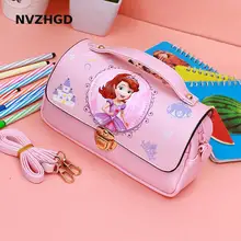 Получить скидку Новый милый Kawaii розовый мультфильм принцессы Софии для студенток канцелярские Портативный Канцелярский набор PU Водонепроницаемый пенал ребенок