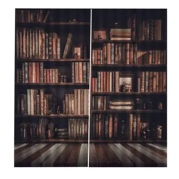 

2 Sizes Living Room Curtains 3D Bookcase Printed Shading Curtains Bedroom Drapes Balcony Curtains,Curtains