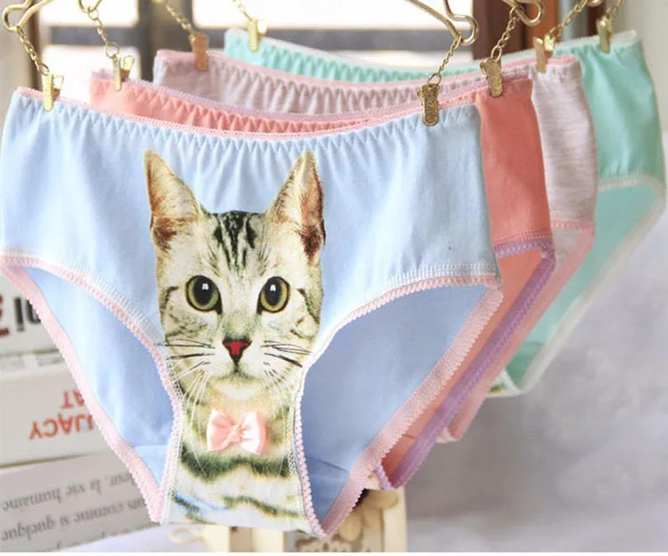 Women Cotton Breathable Cute Cat Panties Plus Size Crotchless Briefs  for Girls Sexy Lingerie Intimates Underwear Panty (7)