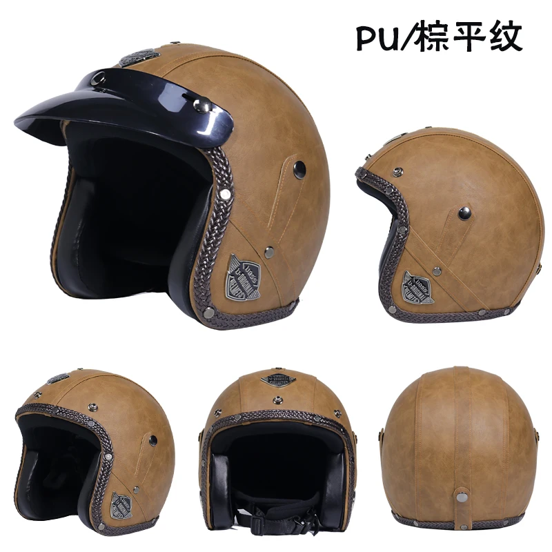 Мотоциклетный шлем casco moto PU с открытым лицом 3/4 Ретро Шлем женский и мужской