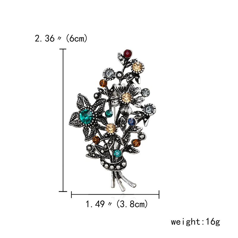 Растительный цветок броши Полный Стразы лист Стразы ветка Броши для женщин большая черная брошь на булавке винтажная Модная бижутерия - Окраска металла: 1