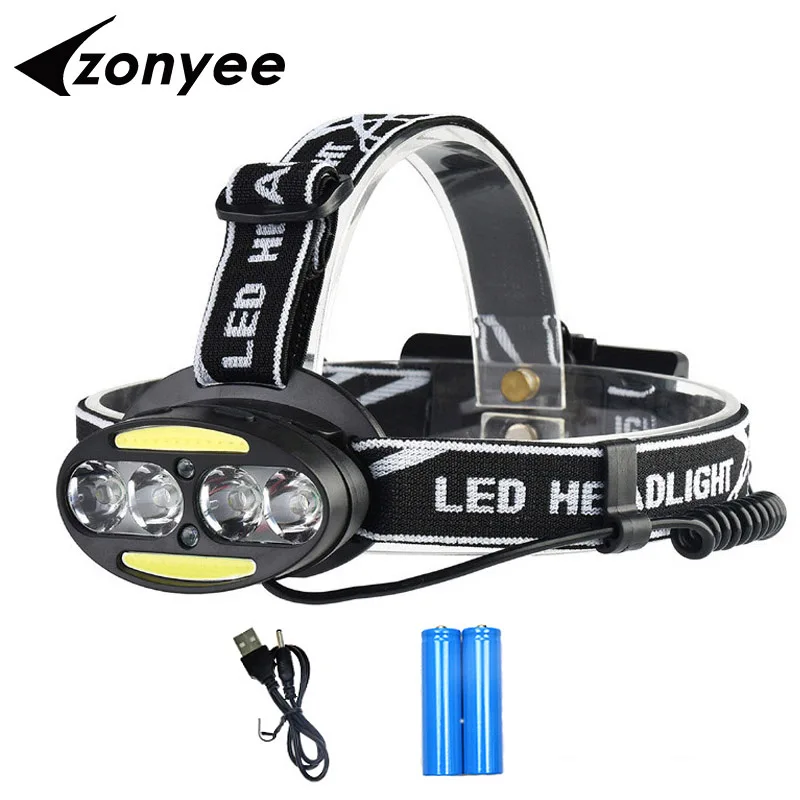 

Zonyee Headlight 30000 Lumen headlamp 4*CREE XM-L T6 +2*COB+2*Red LED Head Lamp Flashlight Torch Lanterna with batteries charger