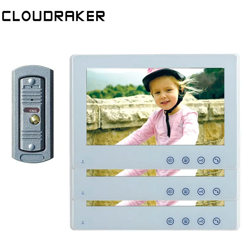 

CLOUDRAKER10'' Big Screen Video Intercom System 3x Monitor with 1x Pinho Wired Video Door Phone Camera IR Unlock