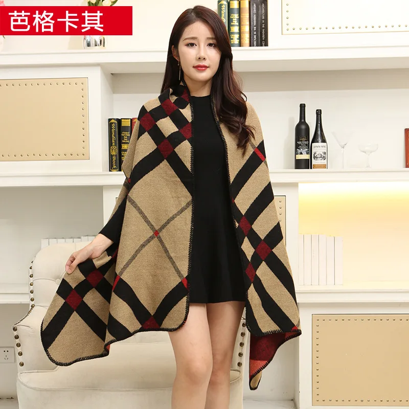 Online Nuevo 2019 de marca de lujo para mujeres bufanda de invierno más cálido chal para damas plaid manta de punto abrigo de Cachemira poncho capas de mujer echarpe