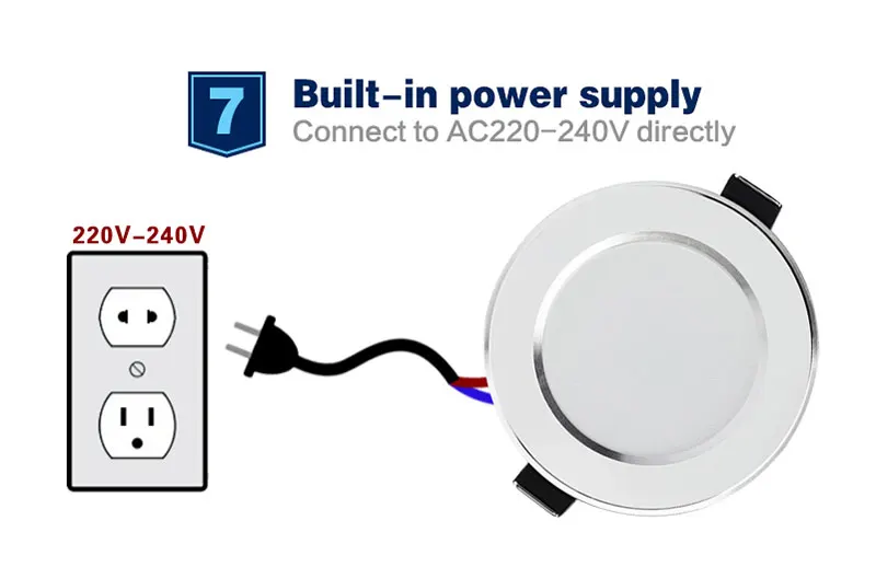 Downlight de 3w 230v para Quarto e Áreas Luminária 12w 15w 18w Lâmpada Embutida Redonda 110v 220v Internas Led 5w 7w 9w 12 9w 12w 15w 18w, lâmpada embutida redonda,