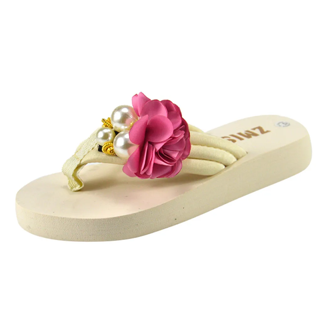 

SAGACE Women's Summer Stretch Fabric Slippers Seaside Pearl Non-Slip Flat Beach Shoes Open Toe Fashion Flower Slipper hot June 7