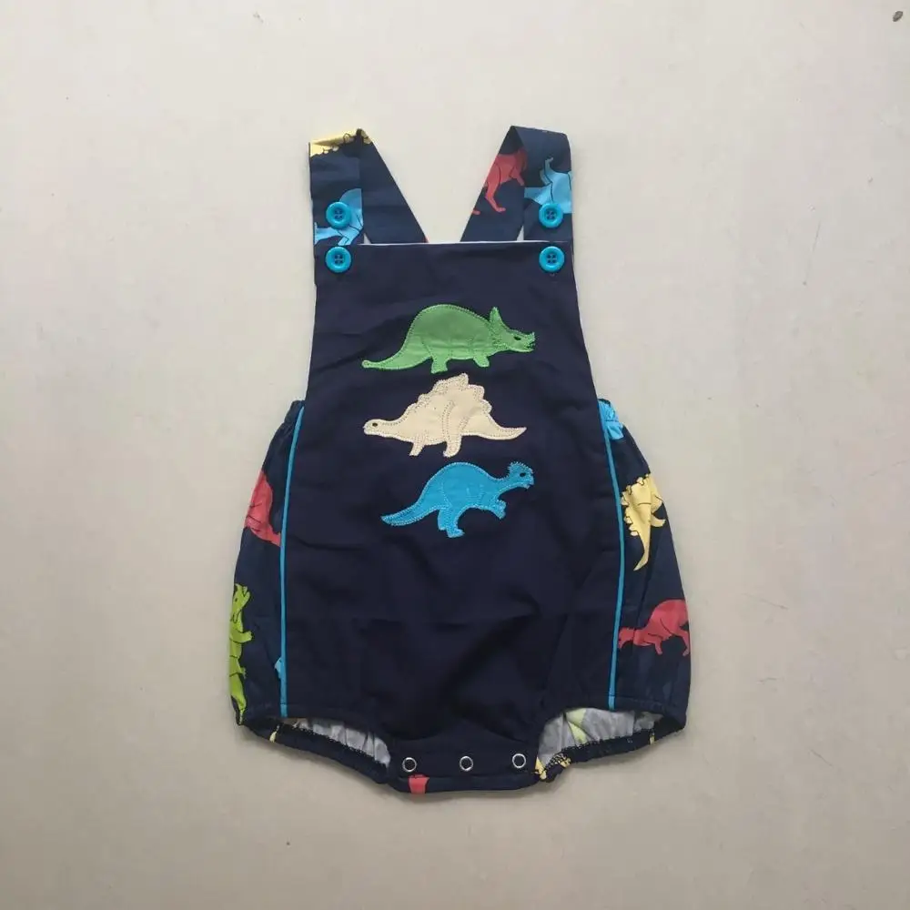 Puresun Popular Cute Dinosaur Applique Toddler Boys Summer Romper Strap Design Boys Sleeveless Romper Outfit