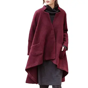 

hot Women Stand Collar Irregular Poncho Coat Solid Color Oversized Long Outwear