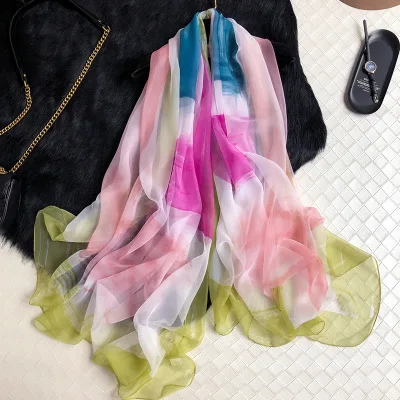 Дизайнерский Летний Шелковый шарф, женские шарфы, шали и палантины, с принтом, Пашмина, мусульманский хиджаб, шифоновый платок для женщин - Цвет: B-113Green edge