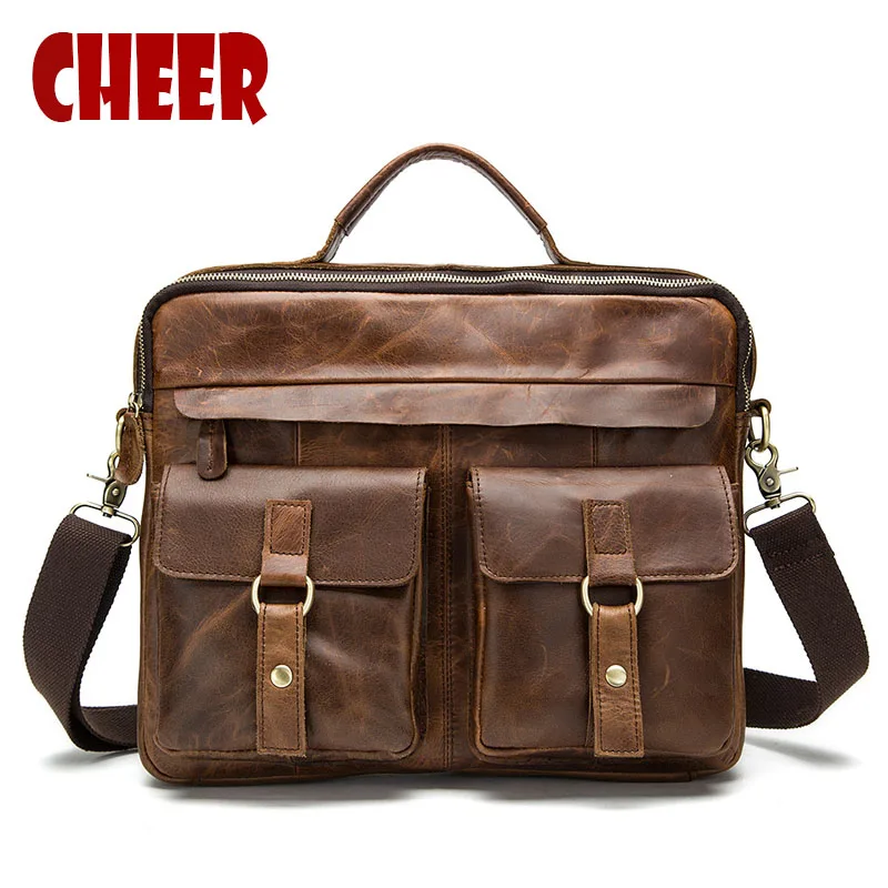Men genuine leather bag messenger Bag Man Crossbody Shoulder Bag Business Tote Briefcases Cow Crazy Horse