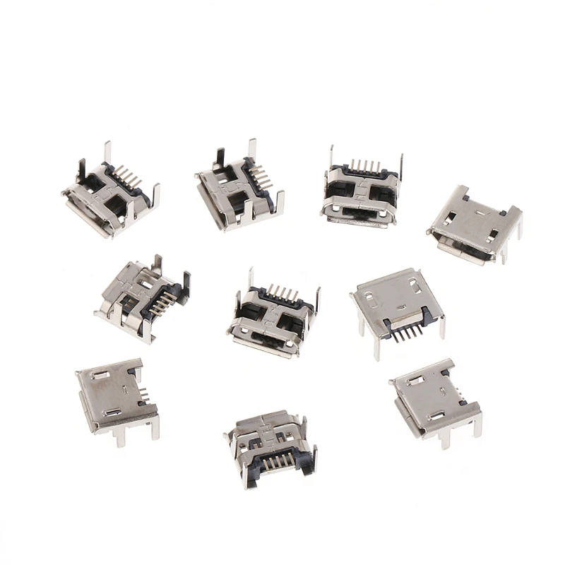 

10 Pcs Micro USB Type B 5 Pin Female Socket Connector SMD 4 Legs 90 Degree