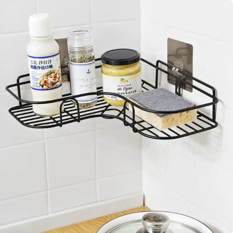 

Bathroom Corner Storage Shower Rack Shelf Organiser Wall Mounted Basket Shampoo Holder For Kitchen Toilet Self Adhesive No