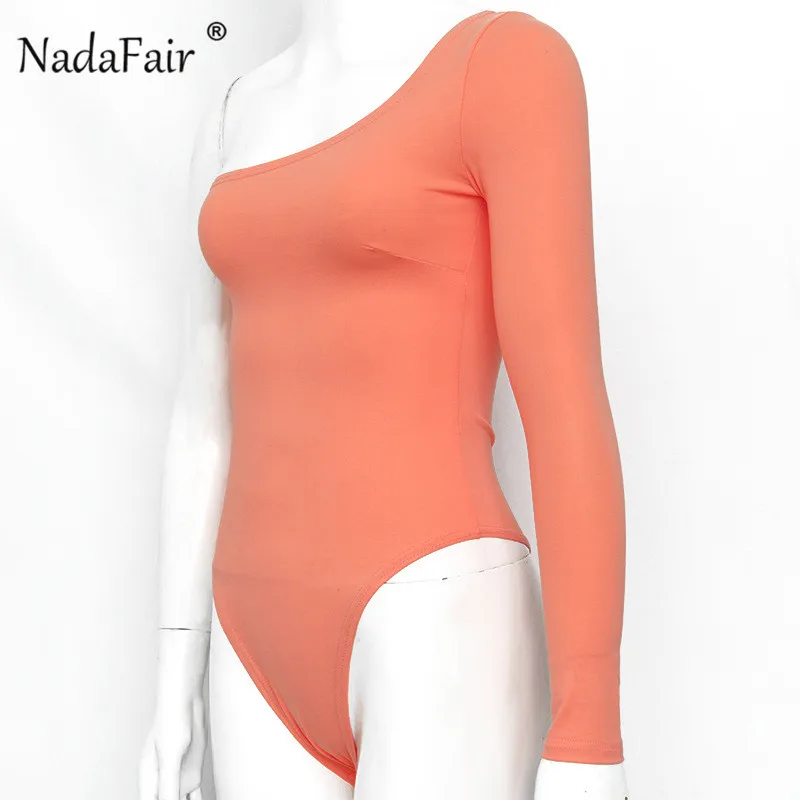 Nadafair, на одно плечо, сексуальные женские комбинезоны, с длинным рукавом, Одноцветный, бодикон, боди, женские комбинезоны, весна, повседневные топы, белый, черный