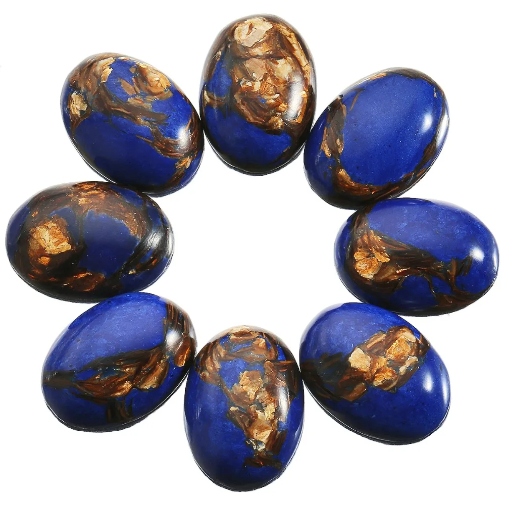 

SUNYIK 1Lot (5Pc) Royal Blue Sea Sediment Jasper Oval Stone Cabochons Flatback Semi-precious CAB for Jewelry Making,18x25mm