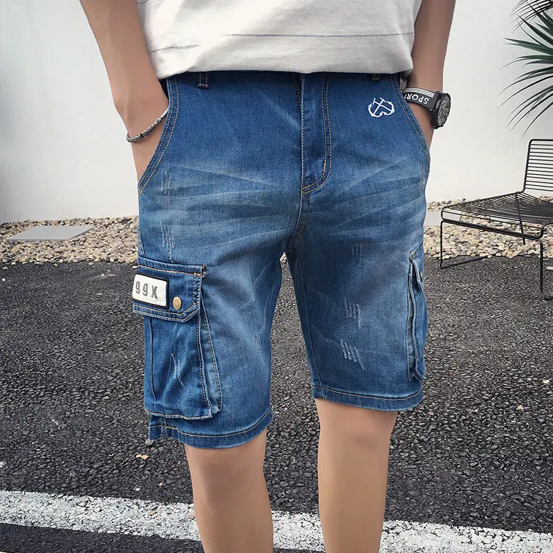 Новые модные мужские короткие джинсы хорошая брендовая одежда Бермуды летние шорты с боковыми карманами дышащие узкие джинсовые шорты мужские 18-61