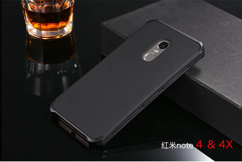 Текстурированная антиосенняя Металлическая Рамка ПК задняя пластина для Xiaomi Redmi Note 4X Note4 Глобальный алюминиевый сплав Мобильный бампер чехол Note 4 крышка - Цвет: black  black