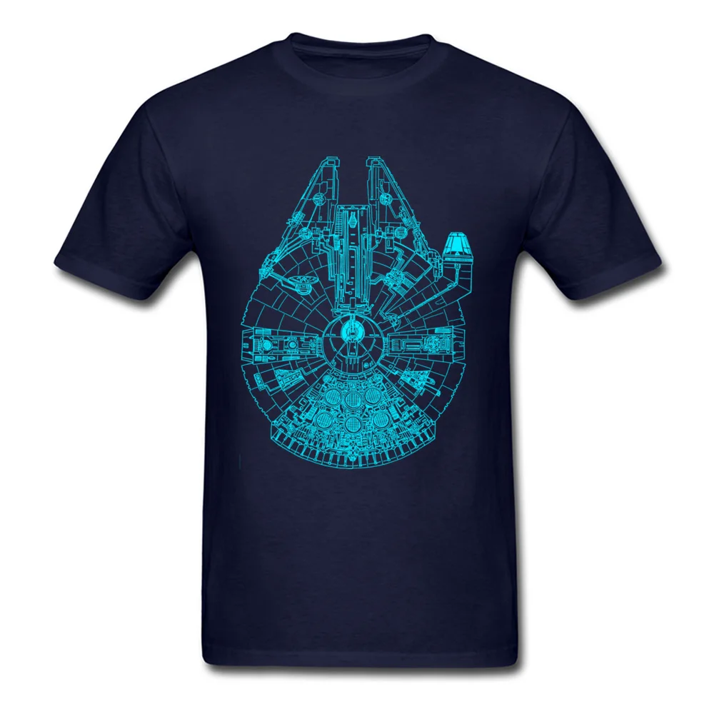 Blue Millennium Falcon Design Tops T Shirt for Men All Cotton Summer Fall Round Collar T-shirts Slim Fit Sweatshirts Discount Blue Millennium Falcon navy