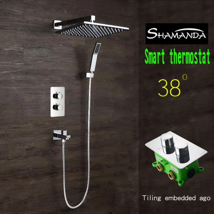 

In-Wall Mounted Two Functions Embedded Box Thermostatic Shower Set Mixer Valve Three Ways Water with 8/10/12 Inch Shower Head