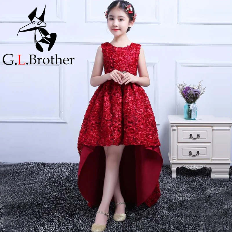 

Luxury Princess Dress With Long Tailing Flower Girl Dresses Wedding Ball Gown Sleeveless Kids Pageant Dresses Party Vestido D193