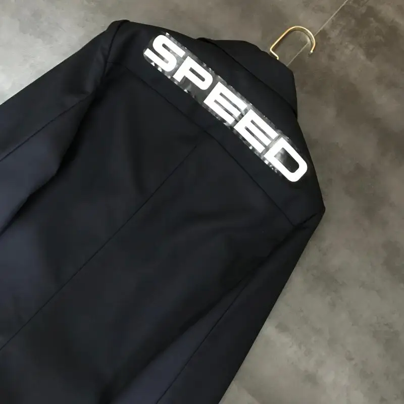 2019 autumn new back shoulder reflective letters dark blue suit jacket | Женская одежда