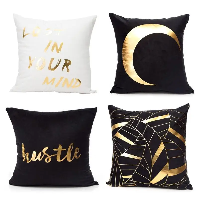 Gold Printing Empty Pillow Case Home Decorating Pillow Cover Chair Seat Car Square Pillowcase