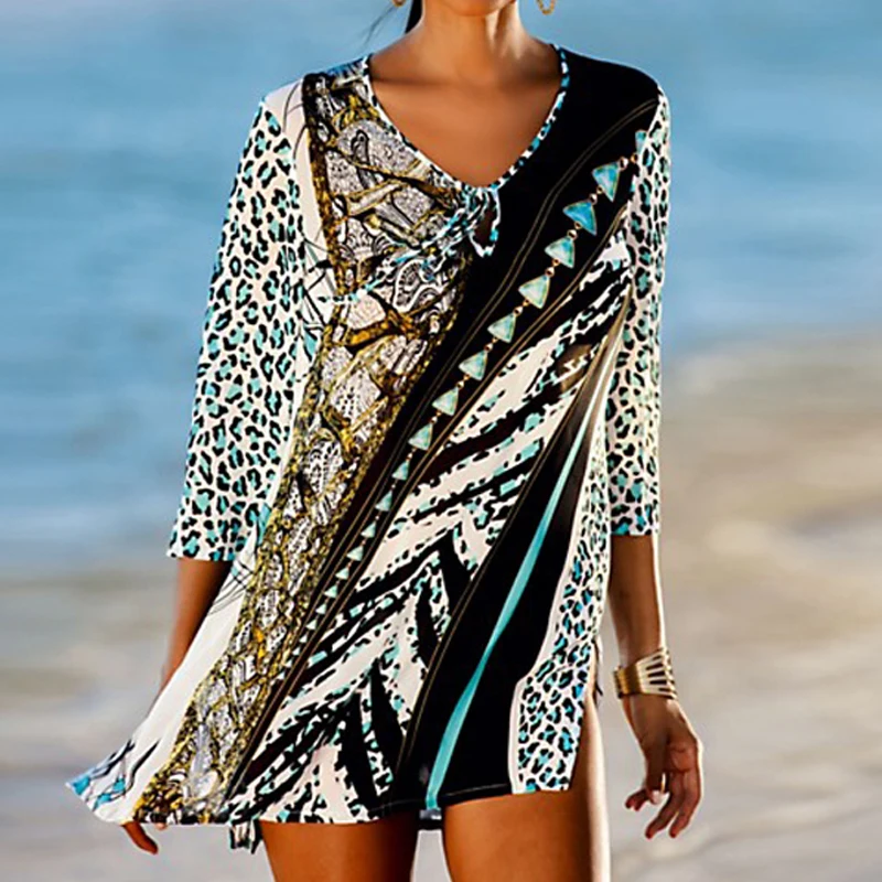 New Cotton Swimsuit Cover up Womens Print Sarong Beach Cover up Dress